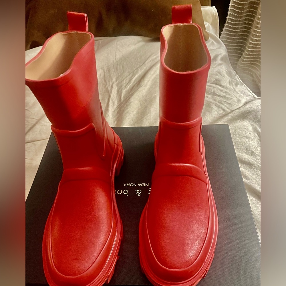 Rag & Bone. Red Rubber Boots Size 8 with original dust bag worn once.